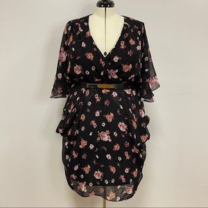 City Chic Black Floral Draped Wrap Dress Sz 22